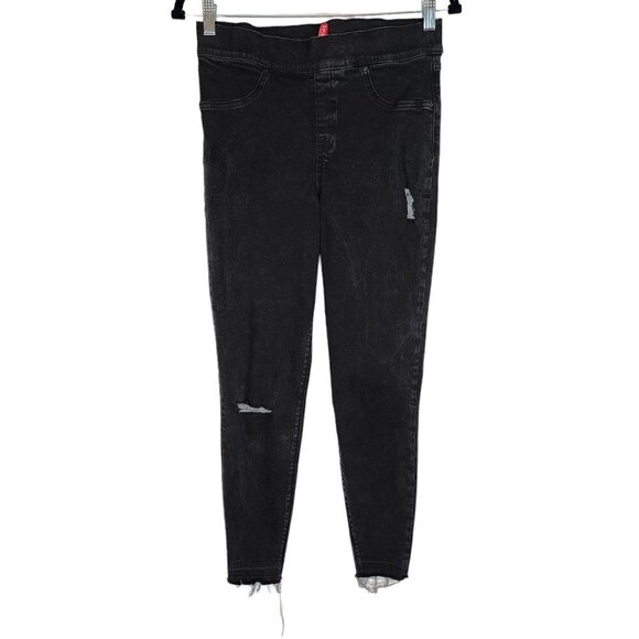 Spanx Vintage Distressed Ankle Skinny Jeans Vintage Black Stretch Tummy Panel Md - Picture 2 of 13